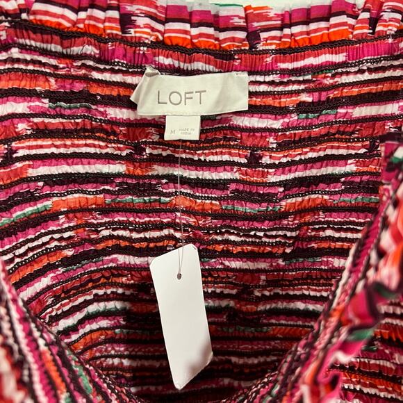 Loft Pink Ikat Smocked Peplum Cami Tank Top Size Medium New Plum Kiss - Picture 5 of 10
